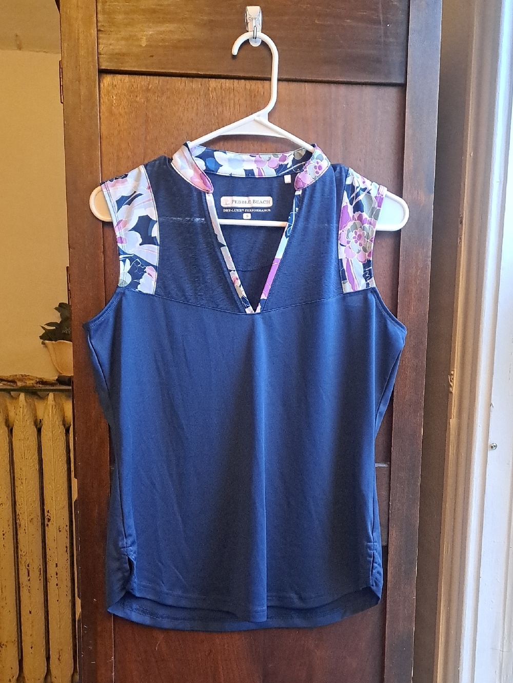 Pebble Beach Woman's Size S Navy Sleeveless Golf Tank with Floral Trim